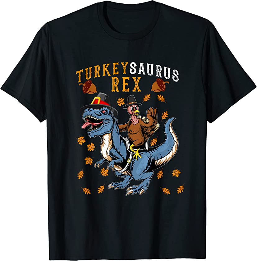 Thanksgiving Turkey Saurus T-Rex Kids Boys Dinosaur Costume T-Shirt