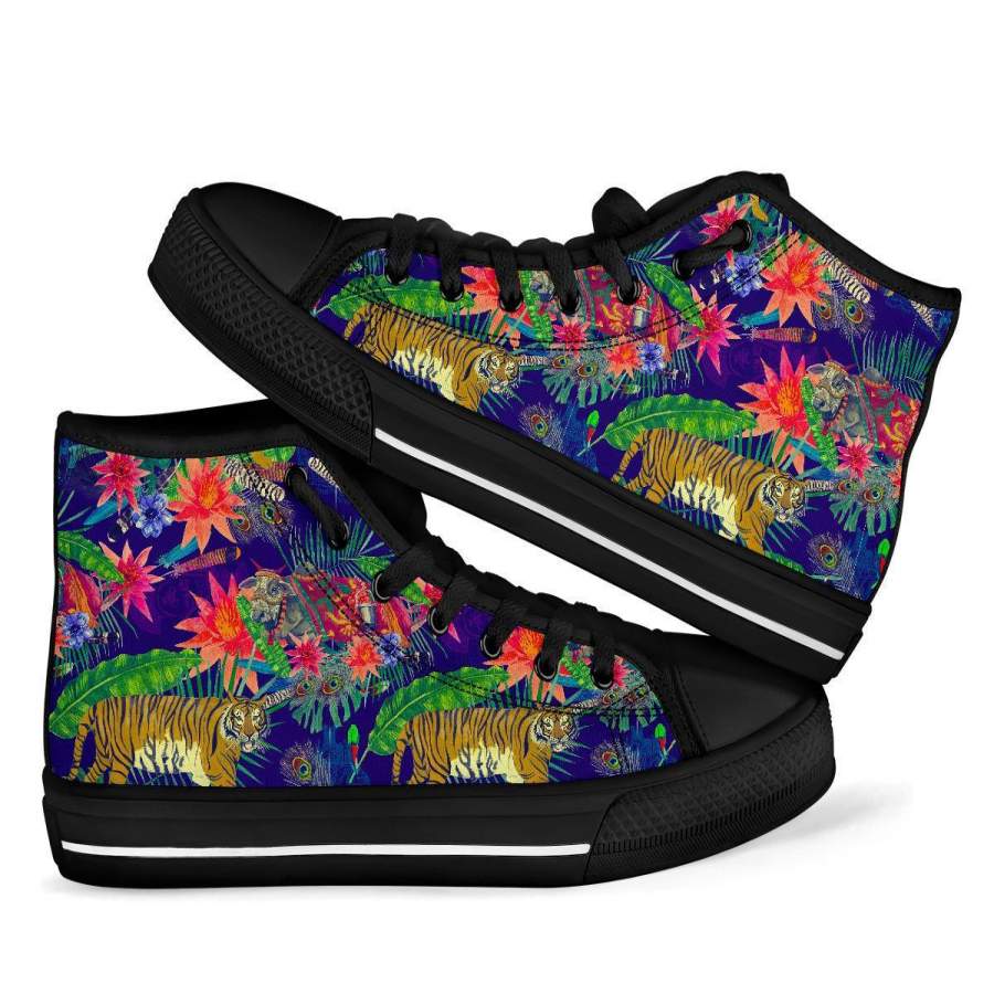 Bohemian Tiger Pattern Print Men Women’s High Top Shoes