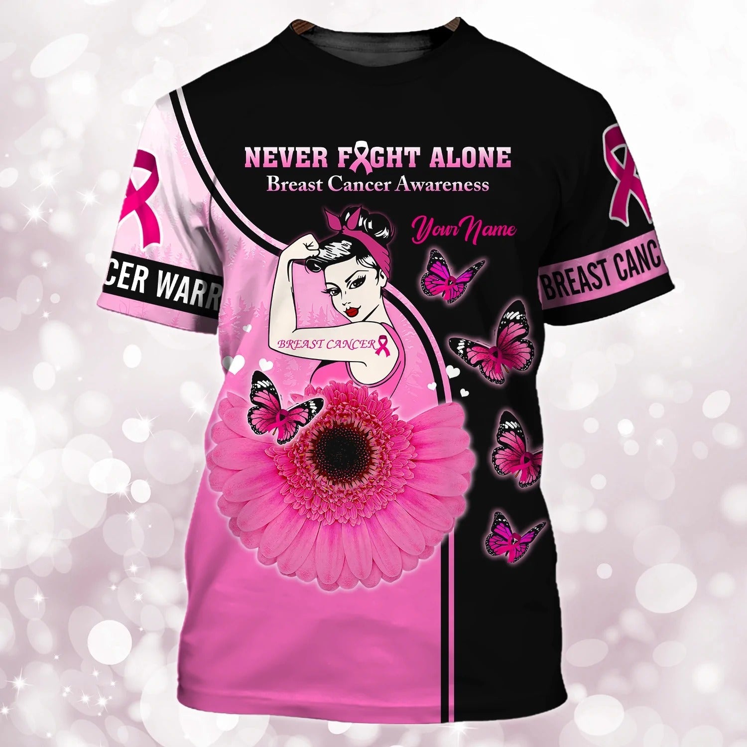 Never Fight Alone 3D Print Breast Cancer Women Shirt, Cancer Survivor Patient Gift For Her