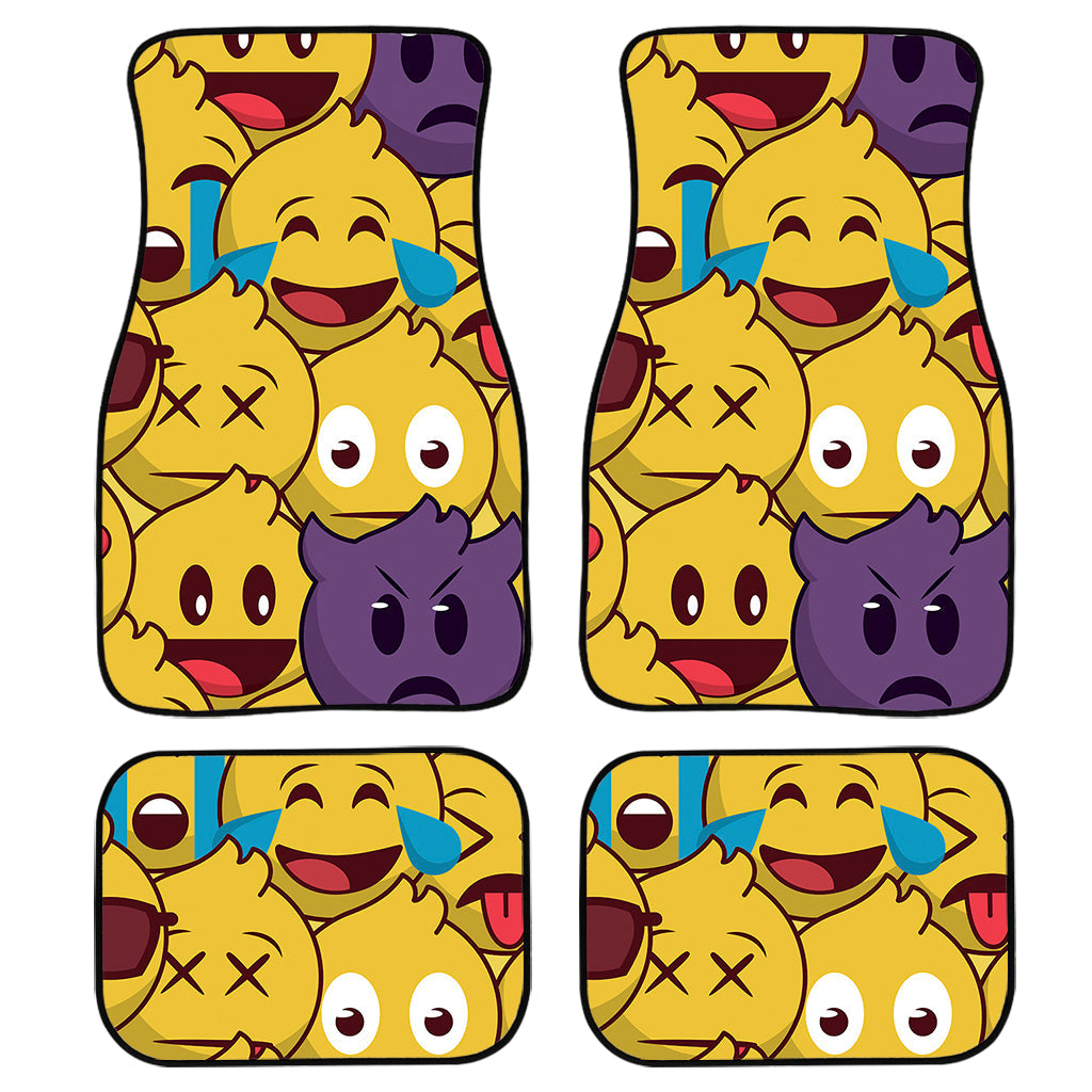 Cute Emoji Pattern Print Front And Back Car Floor Mats, Front Car Mat