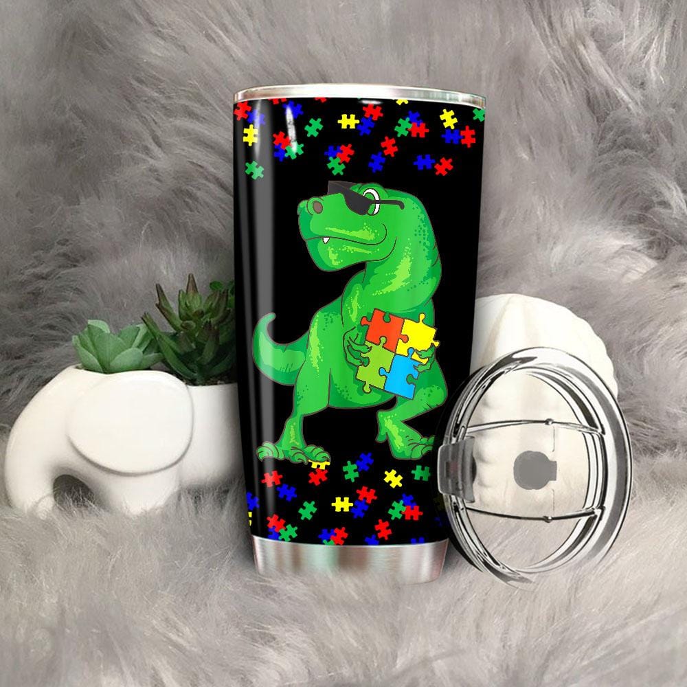 Autism Awareness Month Dinosaur Puzzle Piece Tumbler Idea Dino Gift Bps505