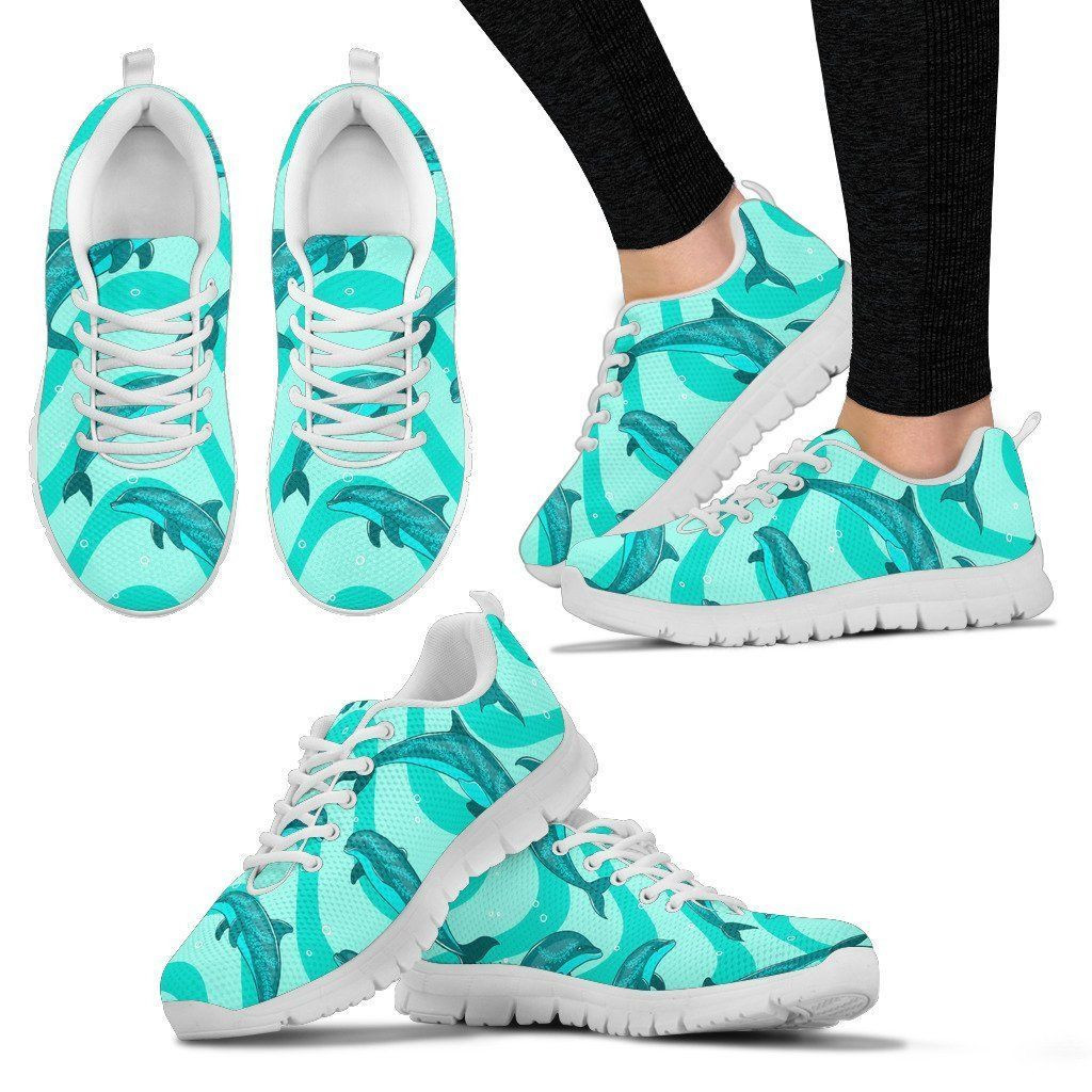 Dolphin Wave Bright Blue Print Sneakers Shoes