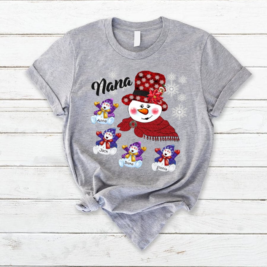 Personalized Nana Snowman Christmas Shirt, Xmas Little Snowmen Grandma Shirt Custom Name, Christmas Mimi Shirt, Gigi Shirt for Christmas