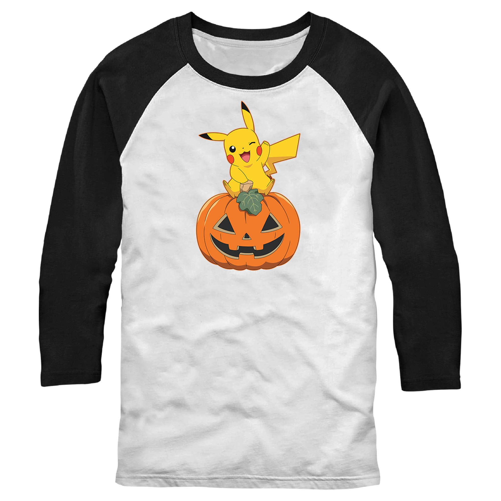 Men’S Pokemon Halloween Jack-O’-Lantern Pikachu Baseball Tee