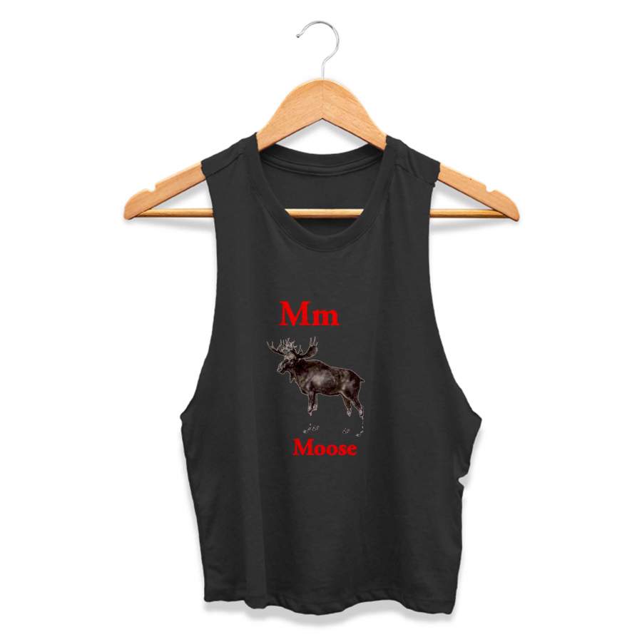 M For Moose Latin English Alphabet Rabbit Skins Vintage Engraving Antique Wood Cut Animal CPY Womans Crop Tanktop Tee