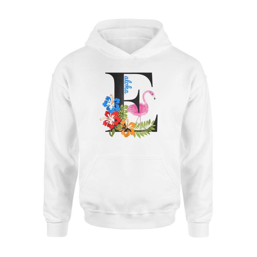 E Letter Hawaii Party Aloha Flamingo Hibiscus Flower Hoodie