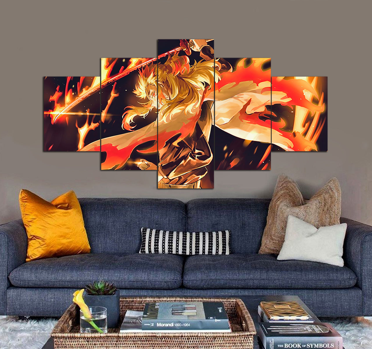Demon Slayer Kyojuro Rengoku Flame Pillar 3D 5 piece canvas art