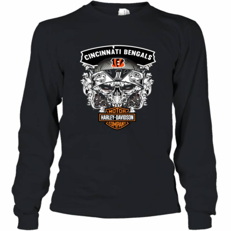 Skull Cincinnati Bengals Harley Davidson shirt Long Sleeve T-Shirt