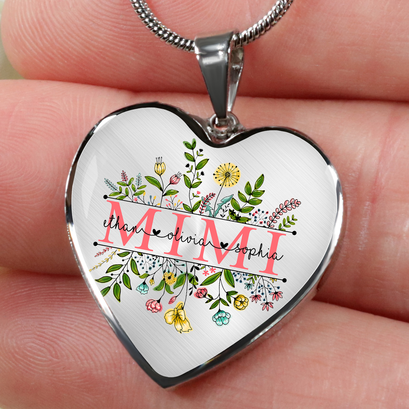 Personalized Mimi Wildflower Heart Necklace