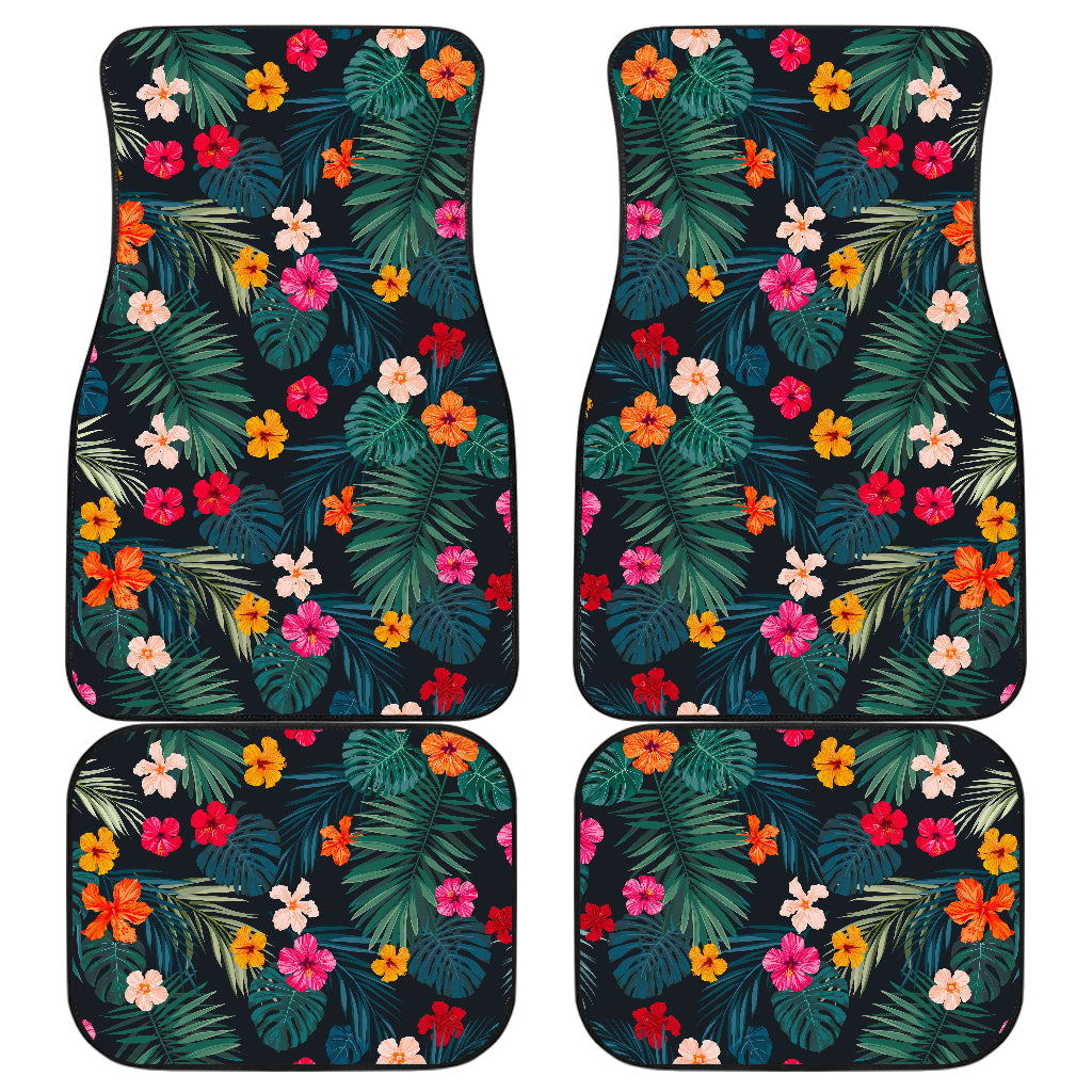 Tropical Flowers Hawaii Pattern Print Front And Back Car Floor Mats, Front Car Mat