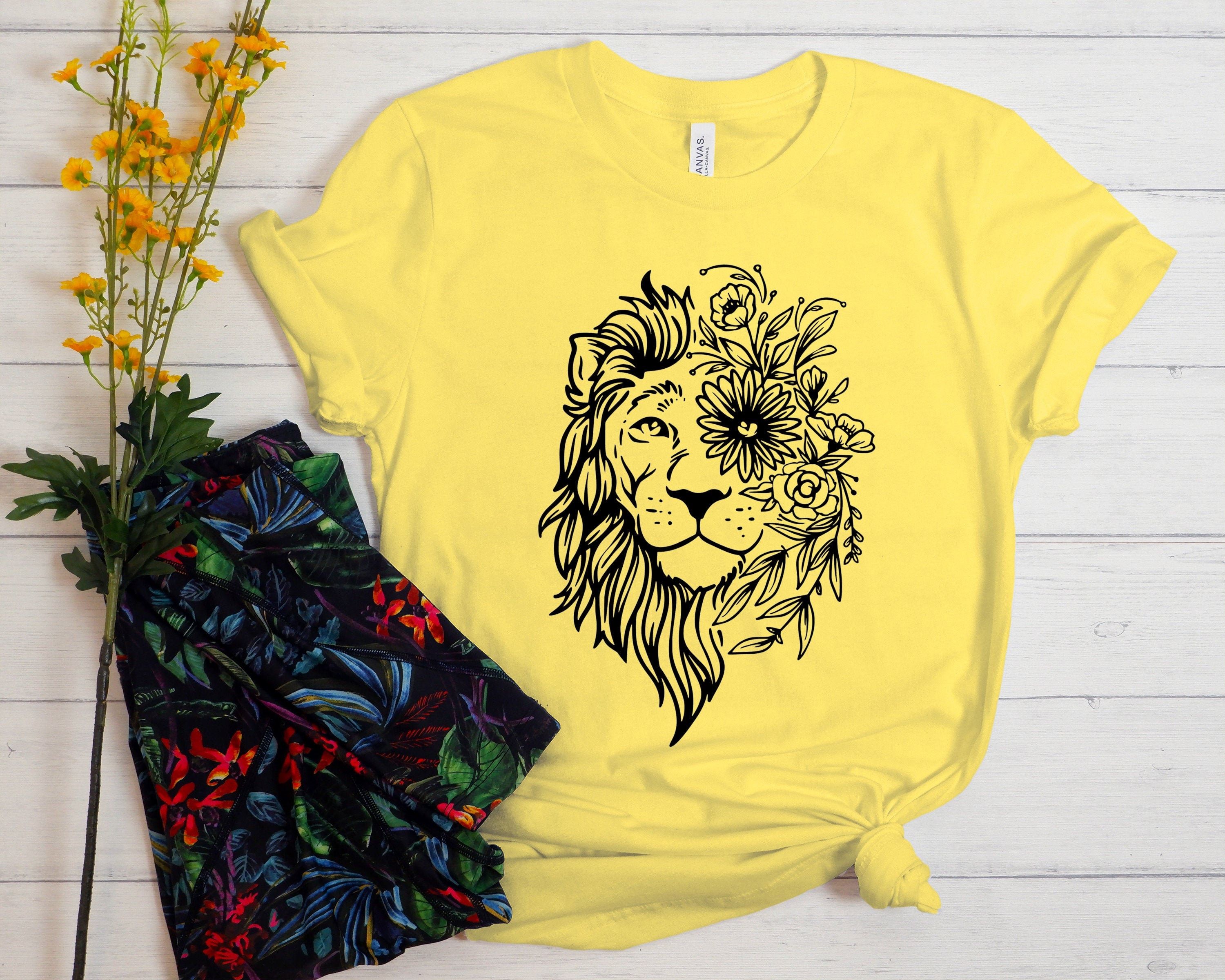 Floral Lion Shirt, Cute Shirts For Women, Lion Shirt, Lion Flower Shirt, Leo Shirt, Gift For Her, Animal Lover, Graphic Tees, Animal Shirts