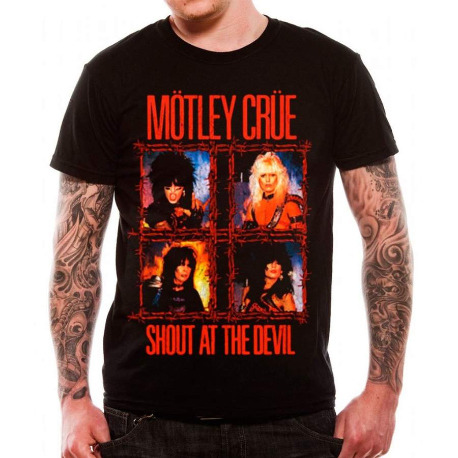 Motley Crue Shout At The Devil Flames Vtg Logo Official Mens Black T-Shirt