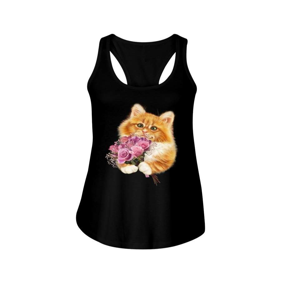 Cute Kitten With Roses T-Shirt Ladies Flowy Tank