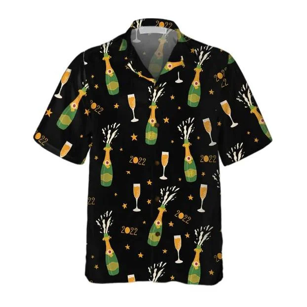 Happy New Year Champagne Bottle And Glass Lovely Pattern Hawaii Shirt Ha32449