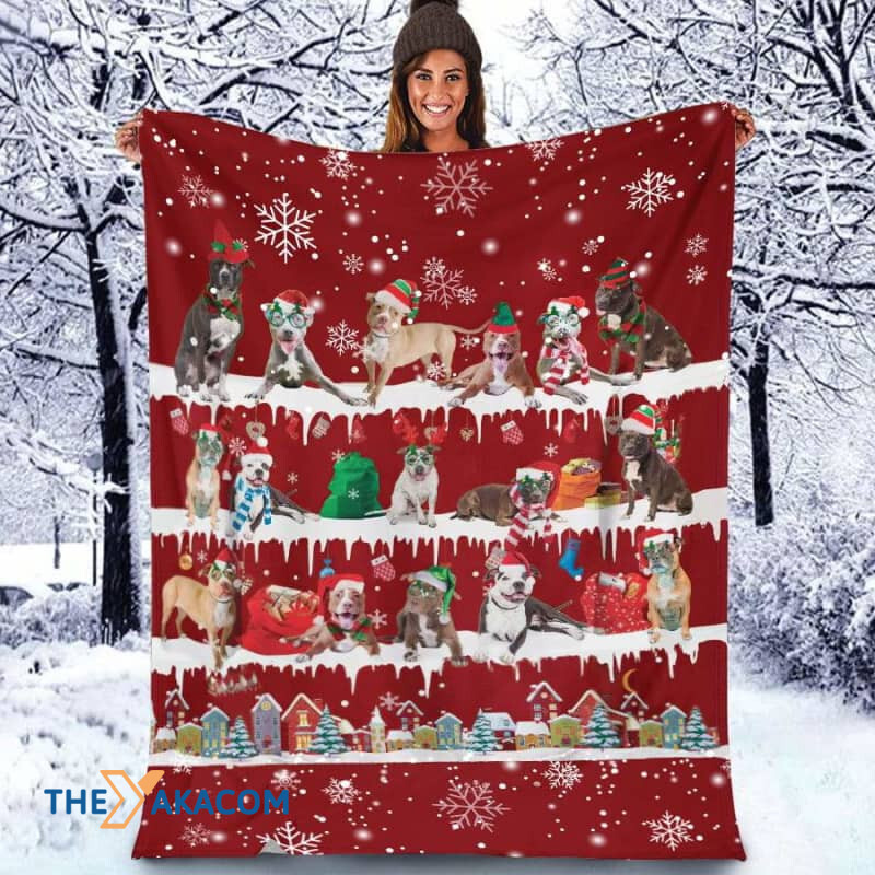 Pitbull Christmas Blanket Throw Blanket Best Gift For Dog Lovers Fleece Sherpa Throw Blanket