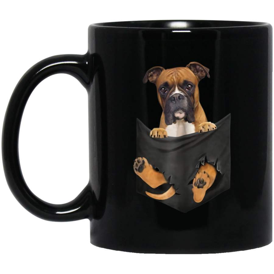 Boxer In Pocket Puppy Boxer lover, Boxer cute Black Mug