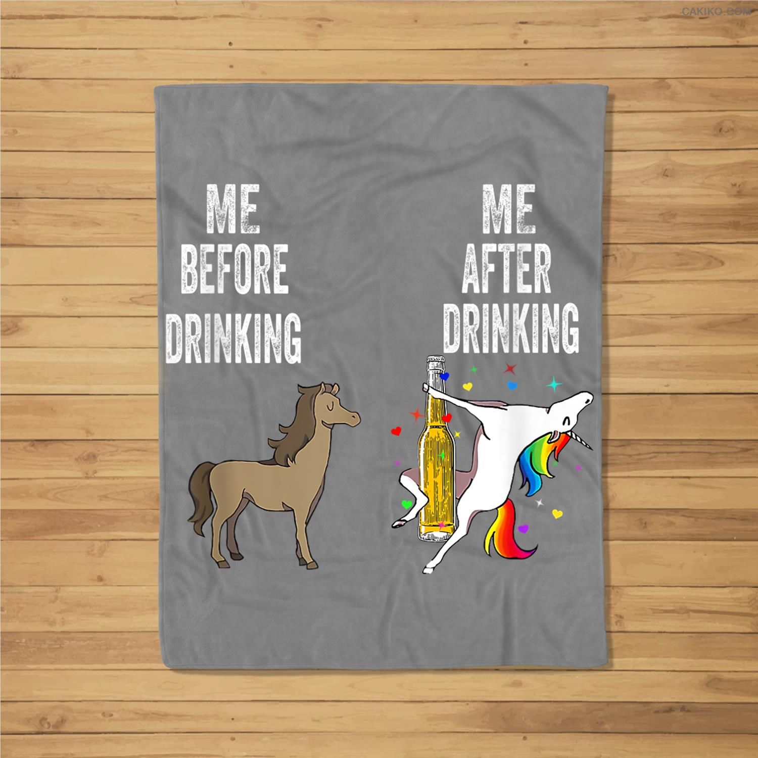 Funny Unicorn Me Before And After Drinking Beer Fleece Blanket