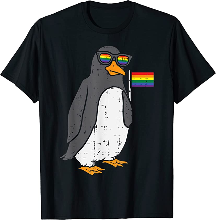 Penguin Animal LGBTQ Rainbow Flag Gay Pride Ally Men Women T-Shirt