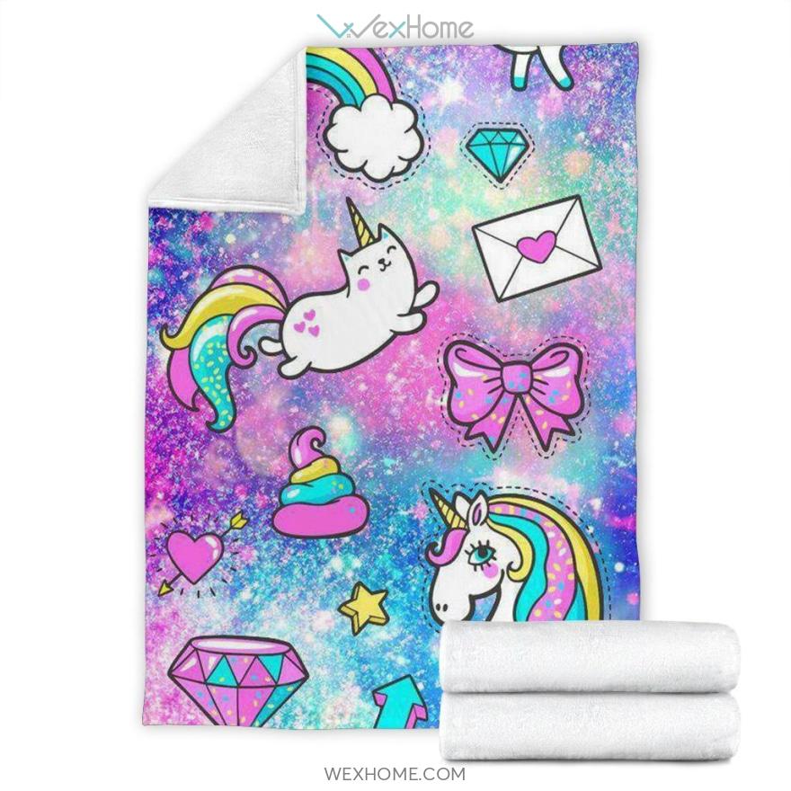 Funny Rainbow Unicorn And Cat Patterns Premium Blanket