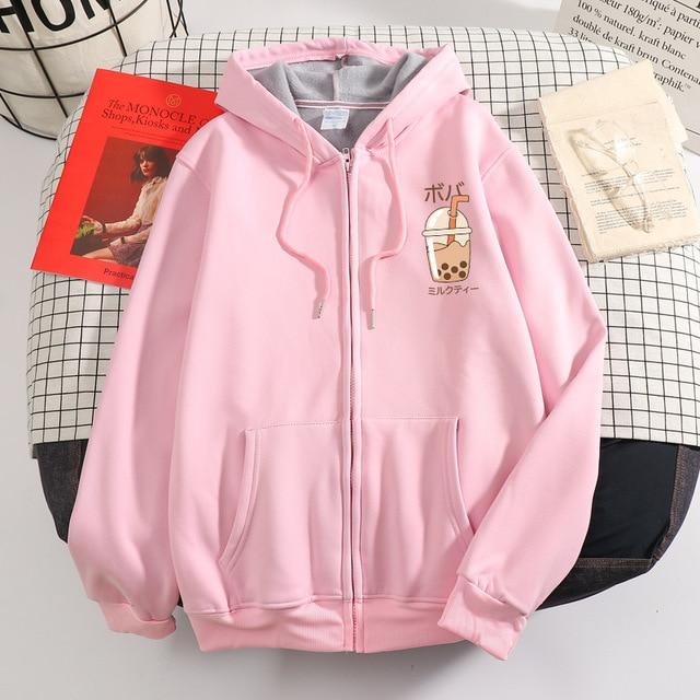 Boba Milk Tea Soft Cotton Zip-Up Hoodie