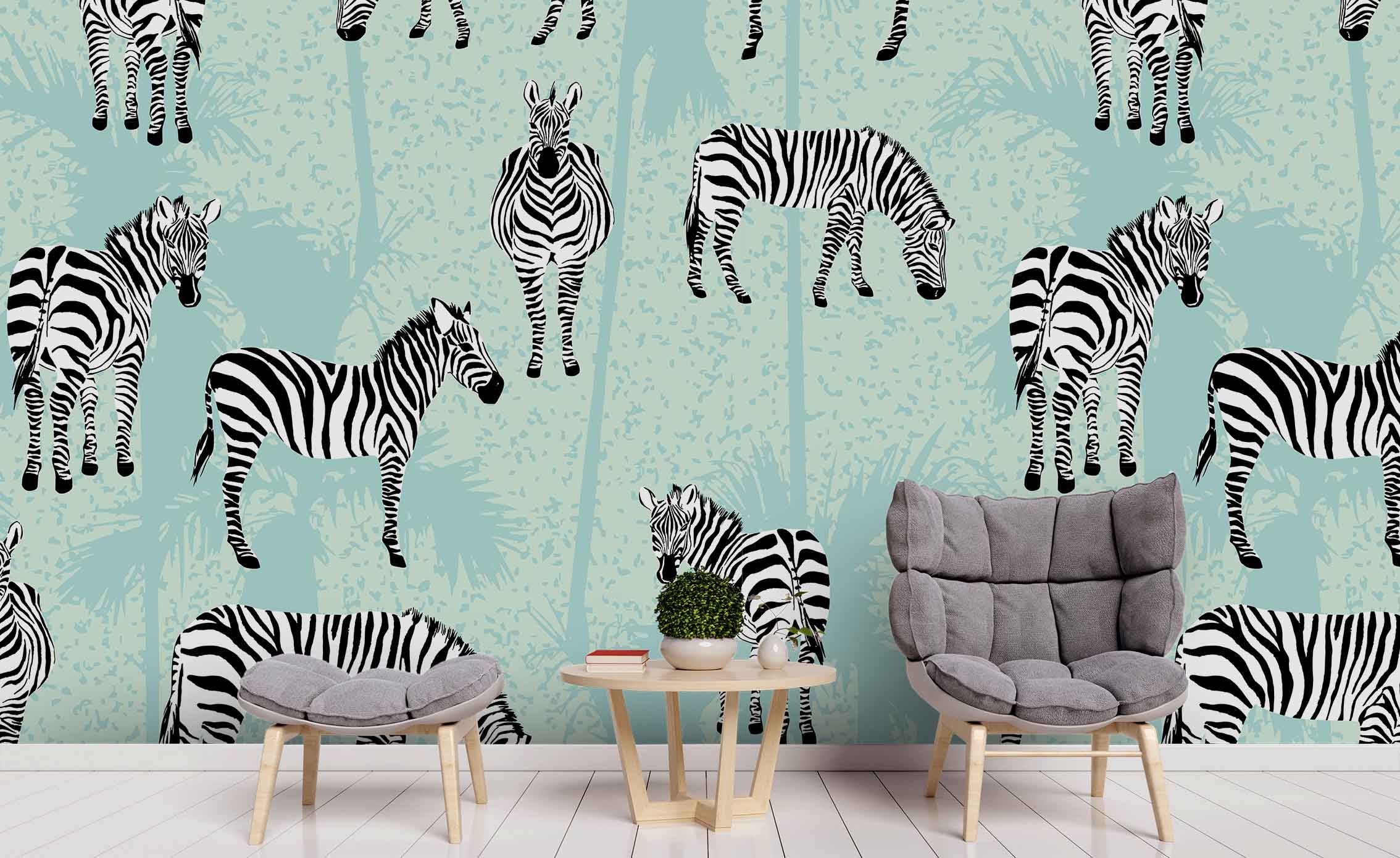 3D Green Background Grassland Animals Zebra Wall Mural Wallpaper Zy D13