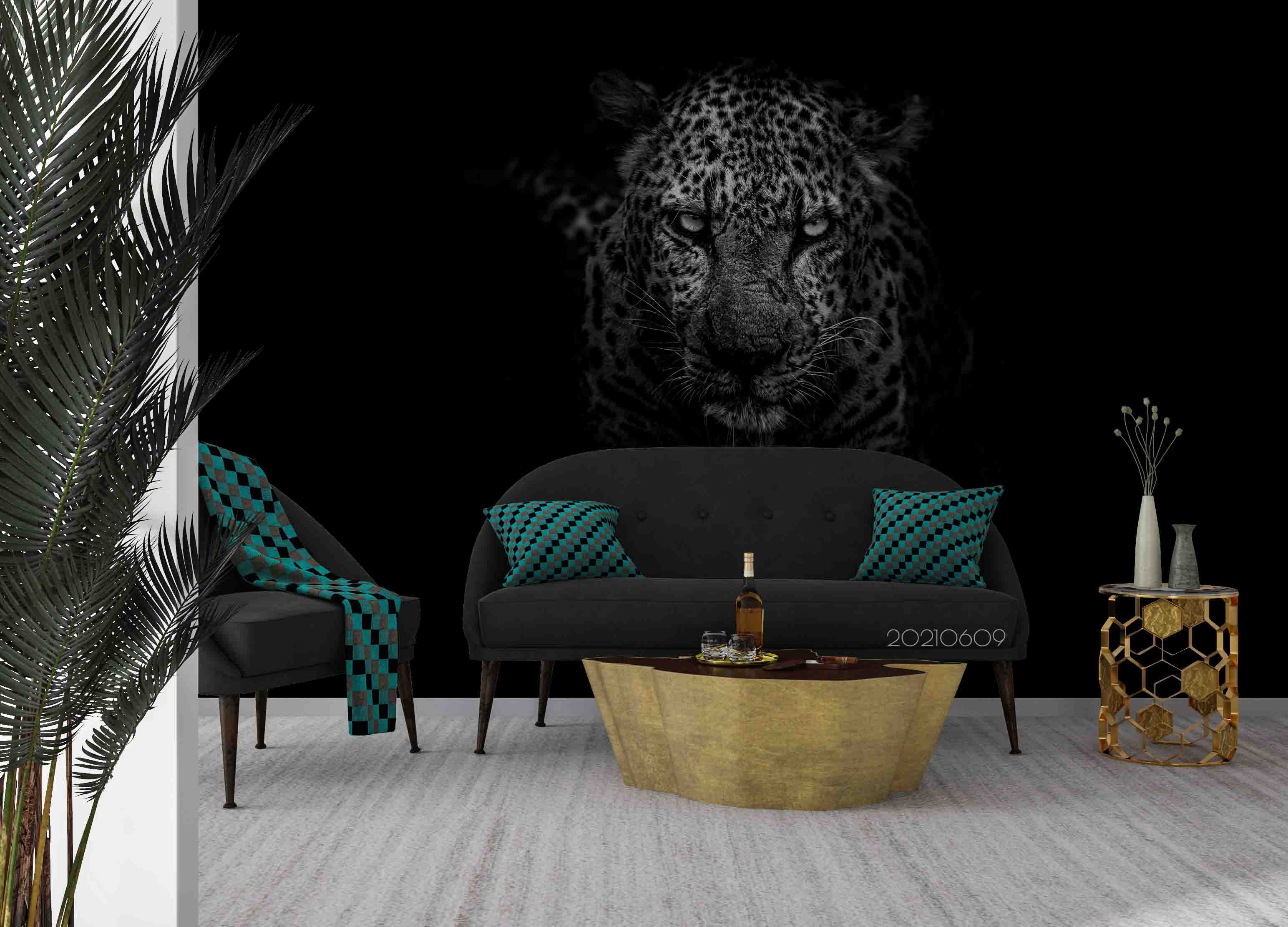 3D Africa Leopard Black Background  Wall Mural Wallpaper Sww1672