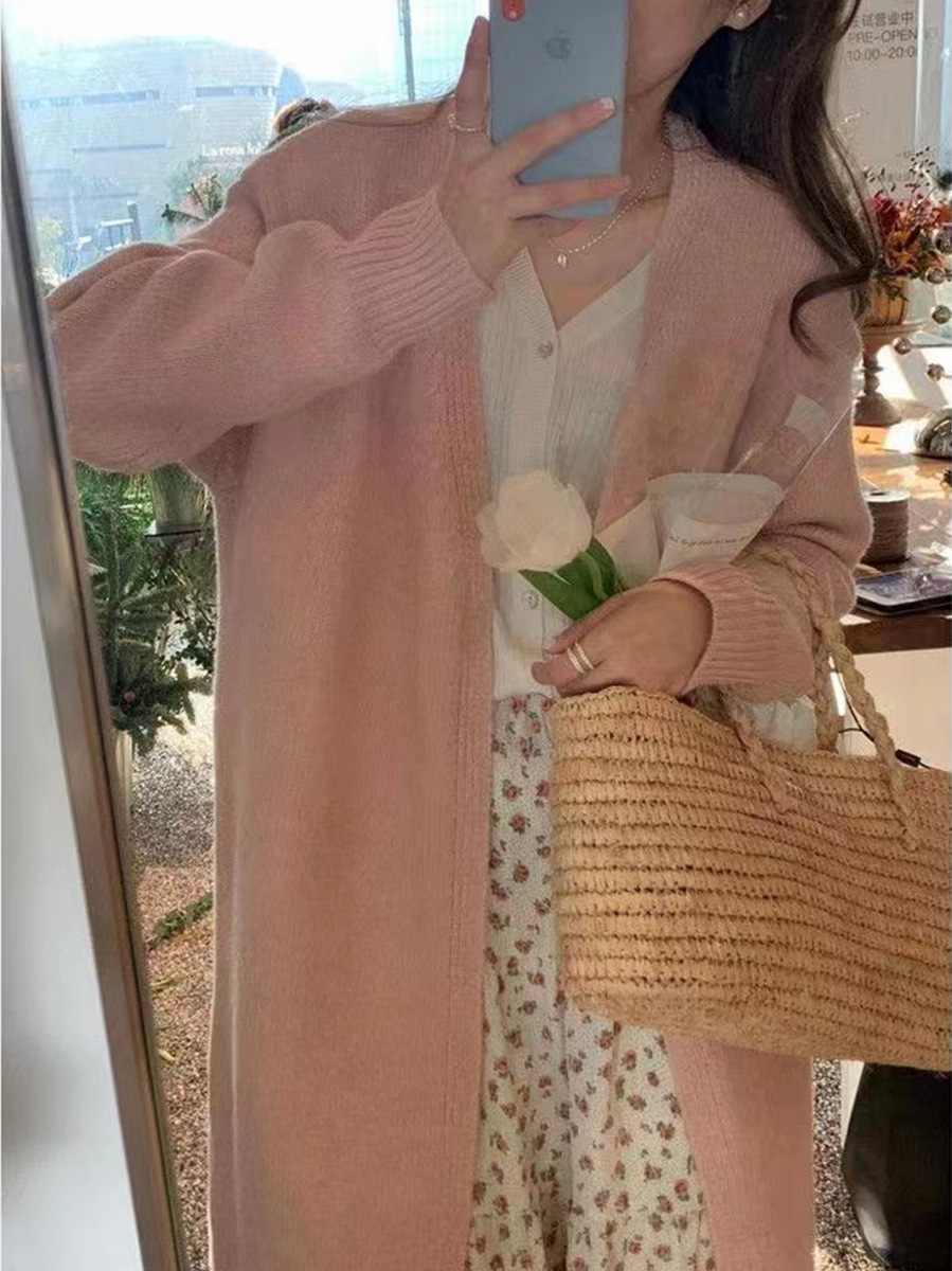 Autumn Winter Soft Loose Solid Color Knitted Cardigan Female Pull Femme Long Knitted Cardigan Sweater Coat Female alx