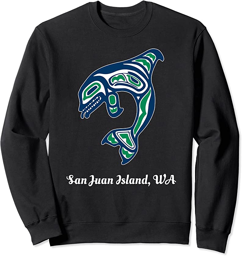 Green Native American San Juan Island WA Orca Killer Whale Sweatshirt