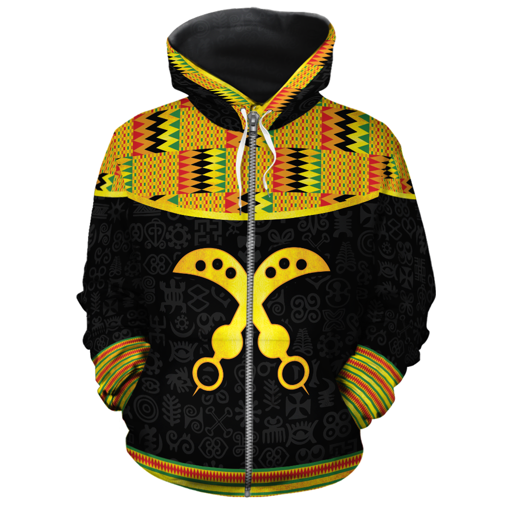 Greek Life Hoodie – Printed Kente Akofena Zip Hoodie