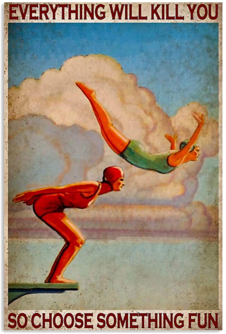 Vintage Girl Swimming – Choose Something Fun Poster Art Print      Home Decor Gift For Men Women Family Friend On Birthday Xmas