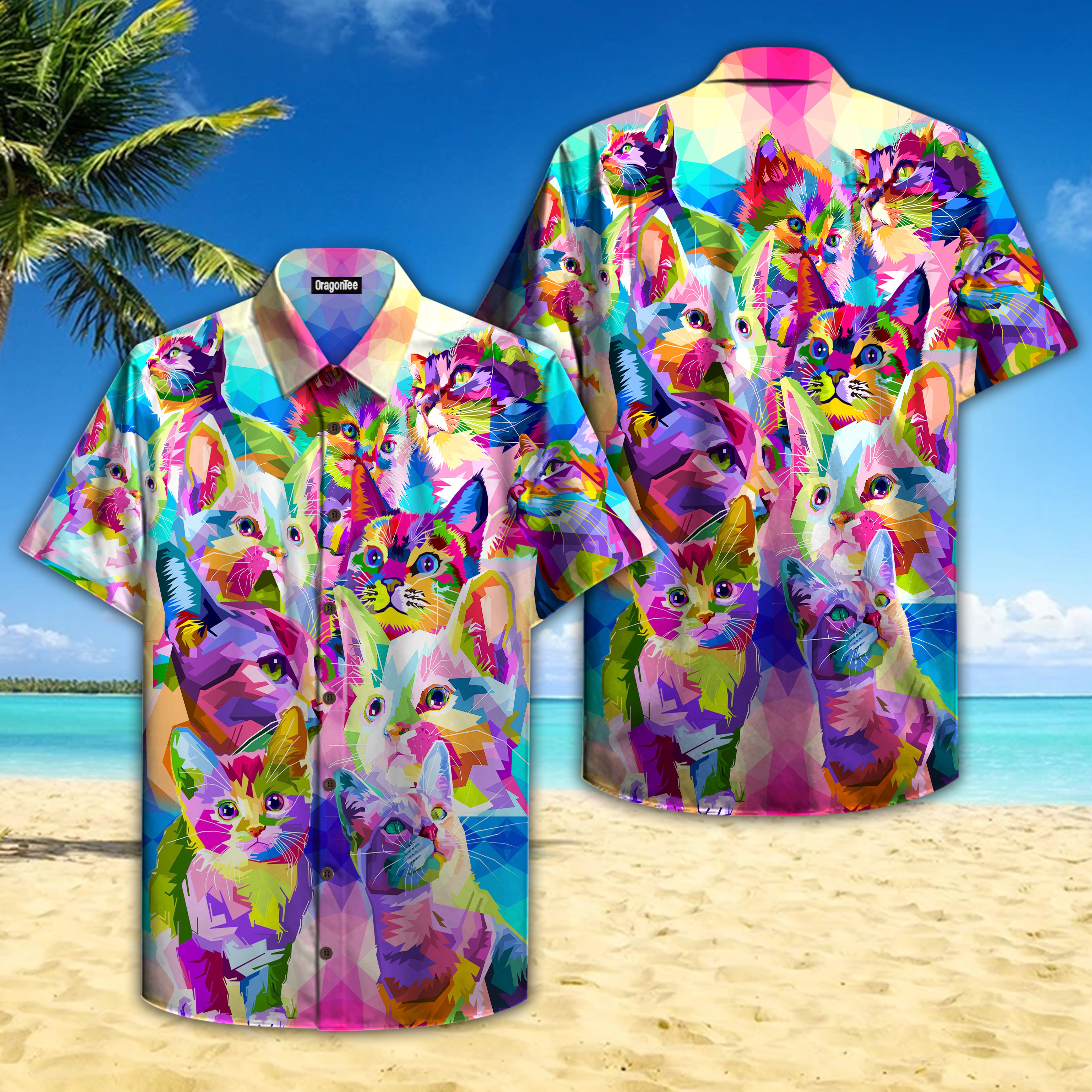 Oragontee Colorful Kittens Hawaii Shirt For Men Women Adult Ha108023