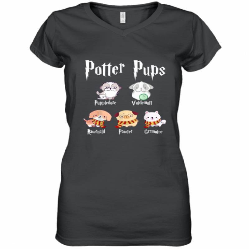 Potter Pups Harry Pawter Cute Puppy Dogs shirt Women's V-Neck T-Shirt