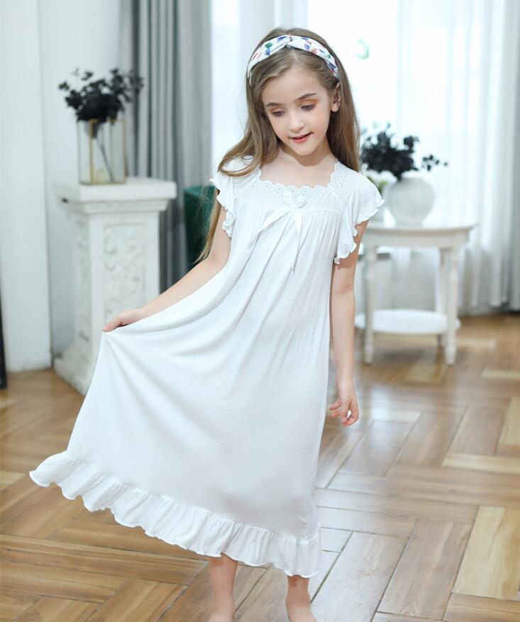 Summer Girls Nightgown Court Tulle Pajamas For Children Girl Sleepwear Kids Nightdress Girls Nighty Cotton Lace Nightwear alx