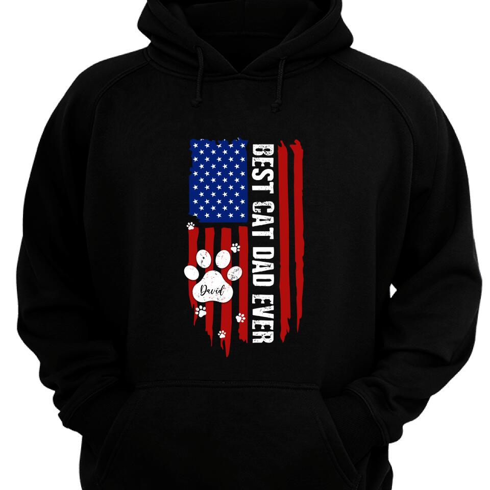 Personalized Best Cat Dad Ever American Flag Hoodie – Trending Personalized