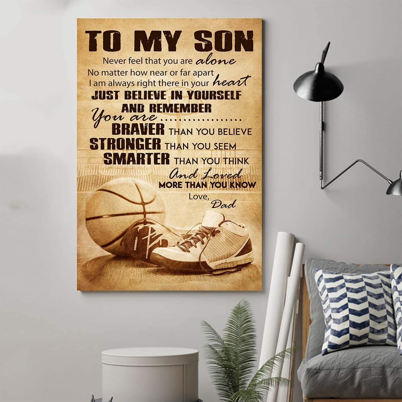 Poster for Room Aesthetic -Command Strips Wall Decor – Ly77 Customizable Basketball Poster – Dad to Son – You are Braver