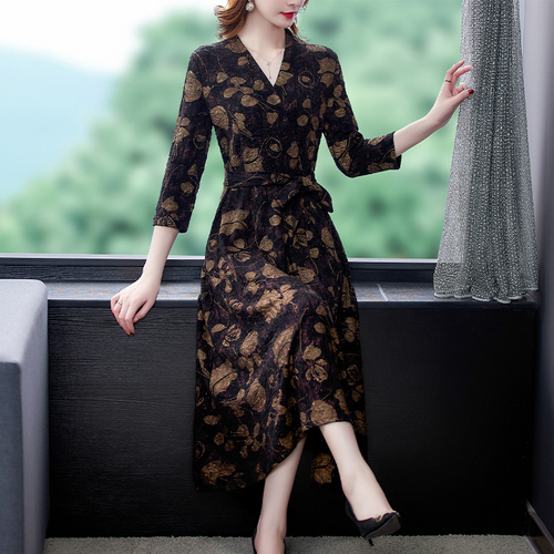 Autumn Vintage Floral Long Sleeve Dress 2022 Winter Casual Print Midi Dresses Women Elegant Bodycon Party Evening Vestidos alx