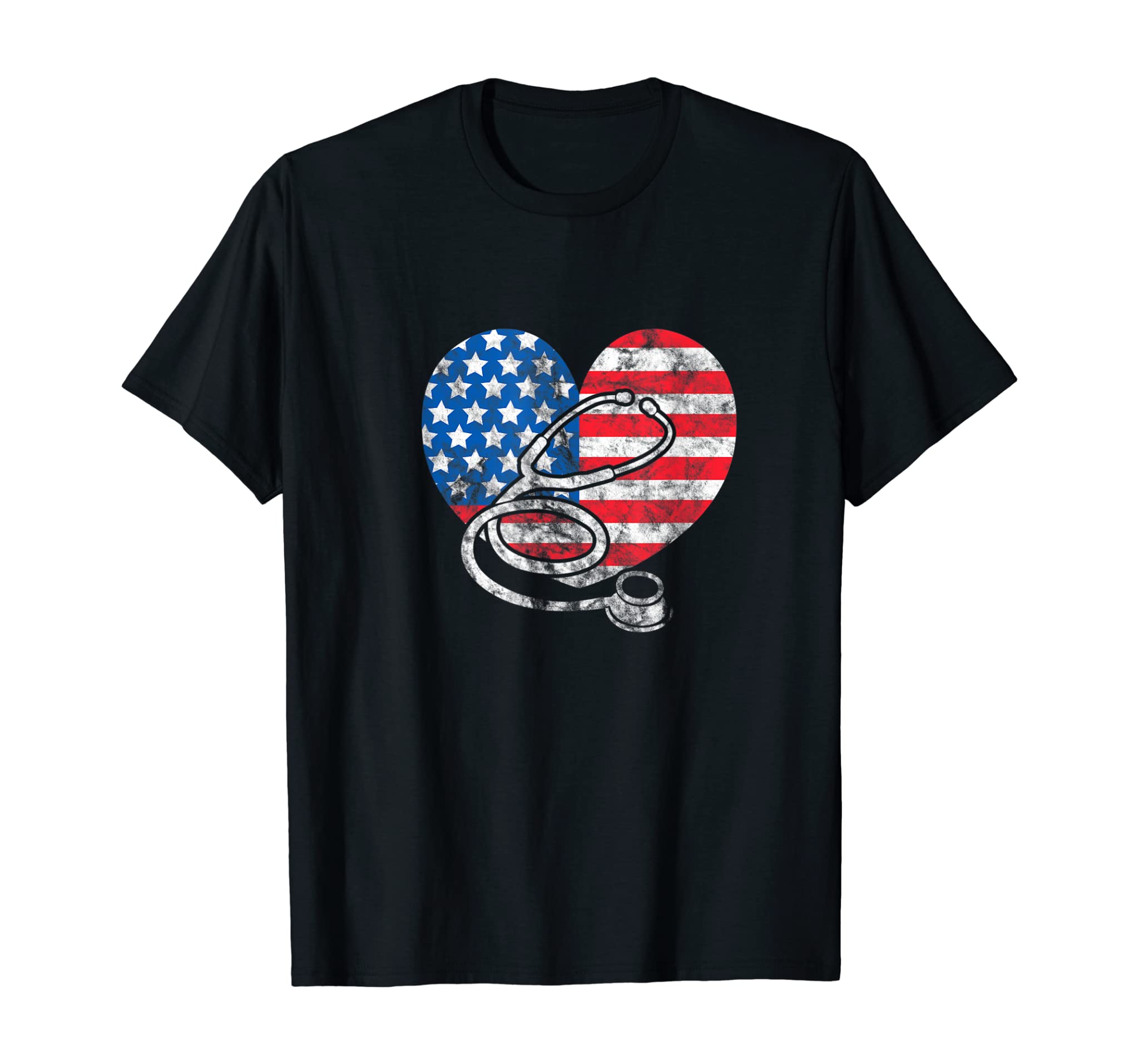 Nurse USA Heart Flag Stethoscope 4th of July Patriotic T-Shirt