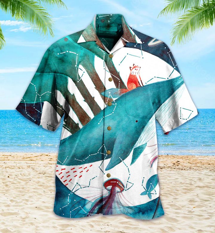 Whale Moon Blue Hawaiian Shirt 3D Hawaiian Shirt