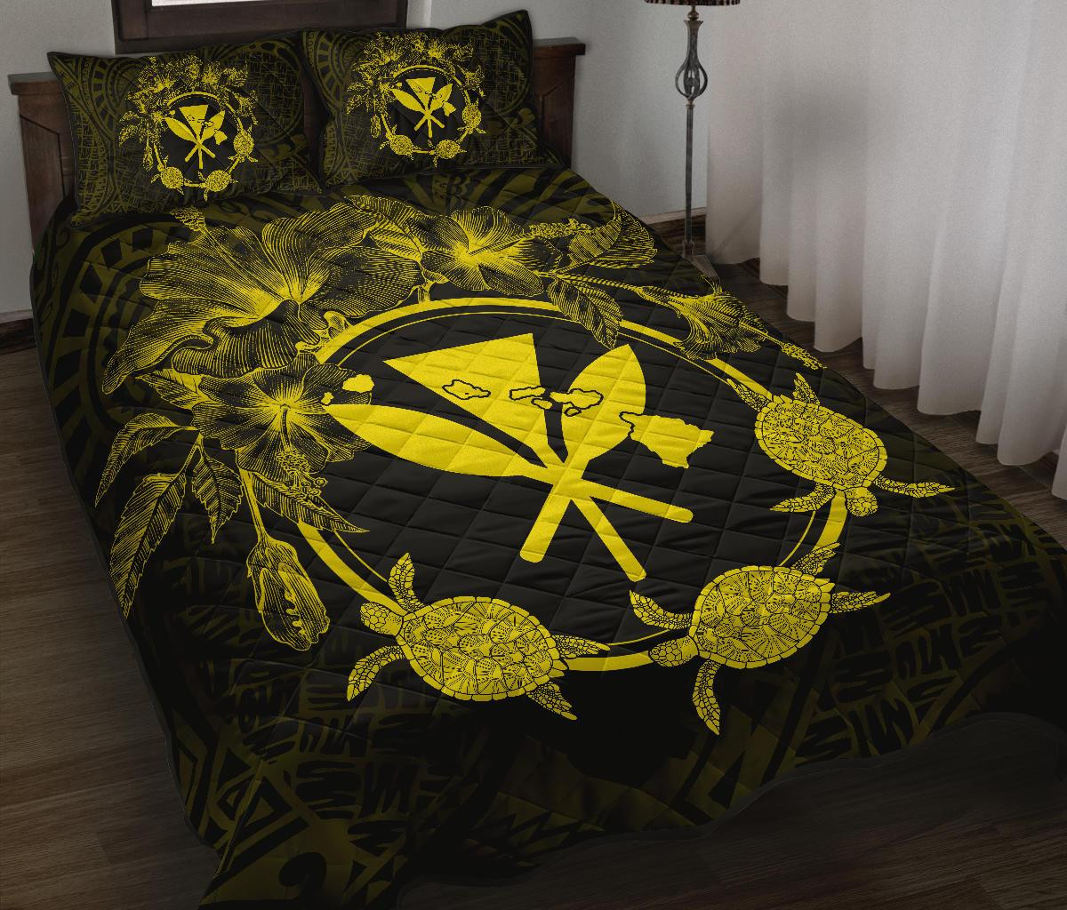 Alohawaii Home Set – Quilt Bed Set Hawaii Kanaka Turtle Hibiscus Polynesian Anthea Style Yellow J4