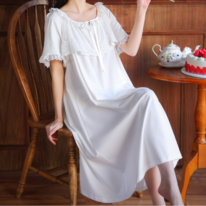 Victorian Vintage Nightgowns Women Cotton Long Sleepwear Princess White Lace Sleeping Night Dress Peignoirs Ladies Lounge Wear alx