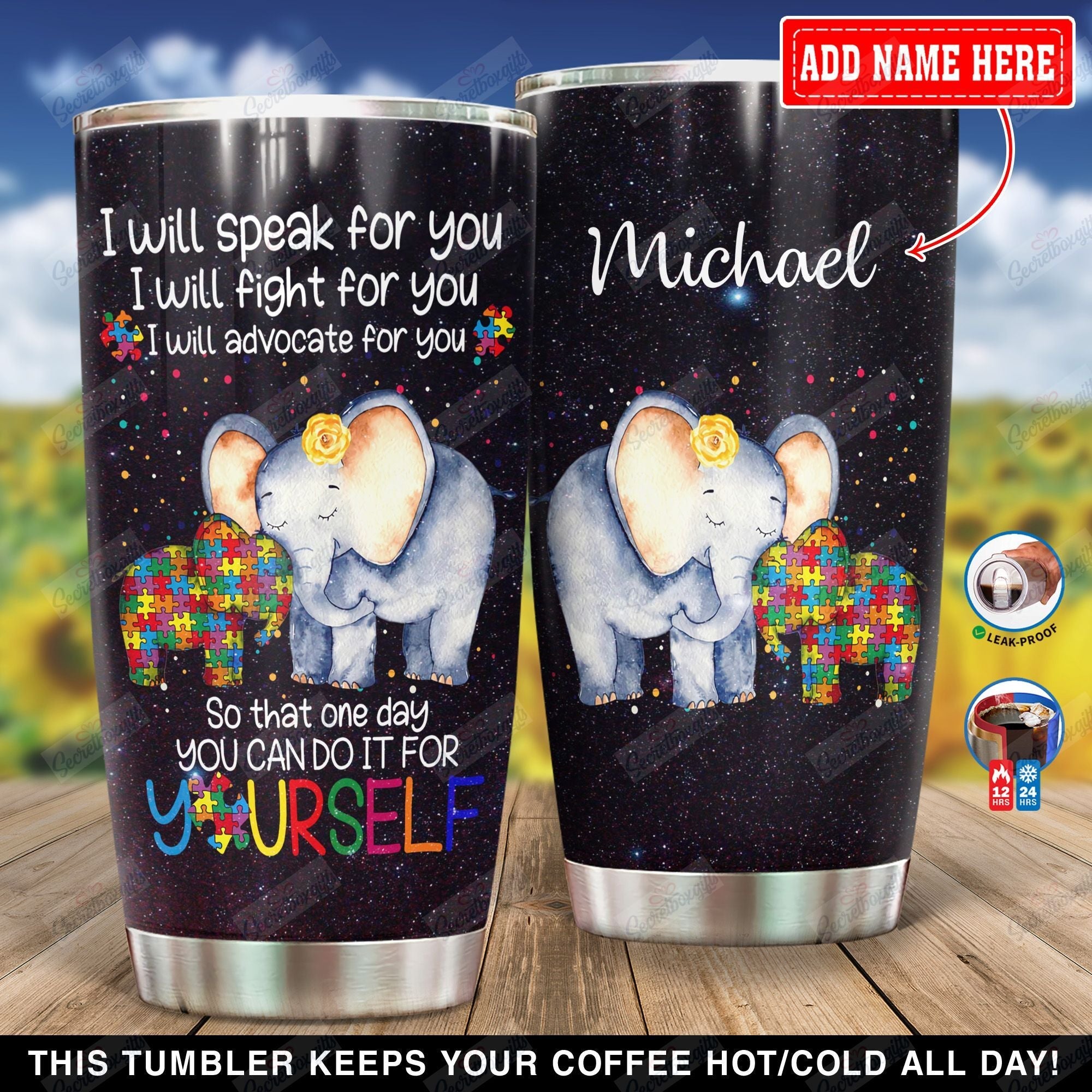 Personalized Autism Elephant Mom I Will Fight For You Yb2801001Yi Stainless Steel Tumbler Travel Customize Name, Text, Number, Image