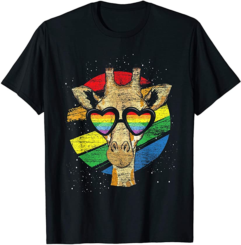 Rainbow Flag Animal Lover Gay Pride Giraffe T-Shirt