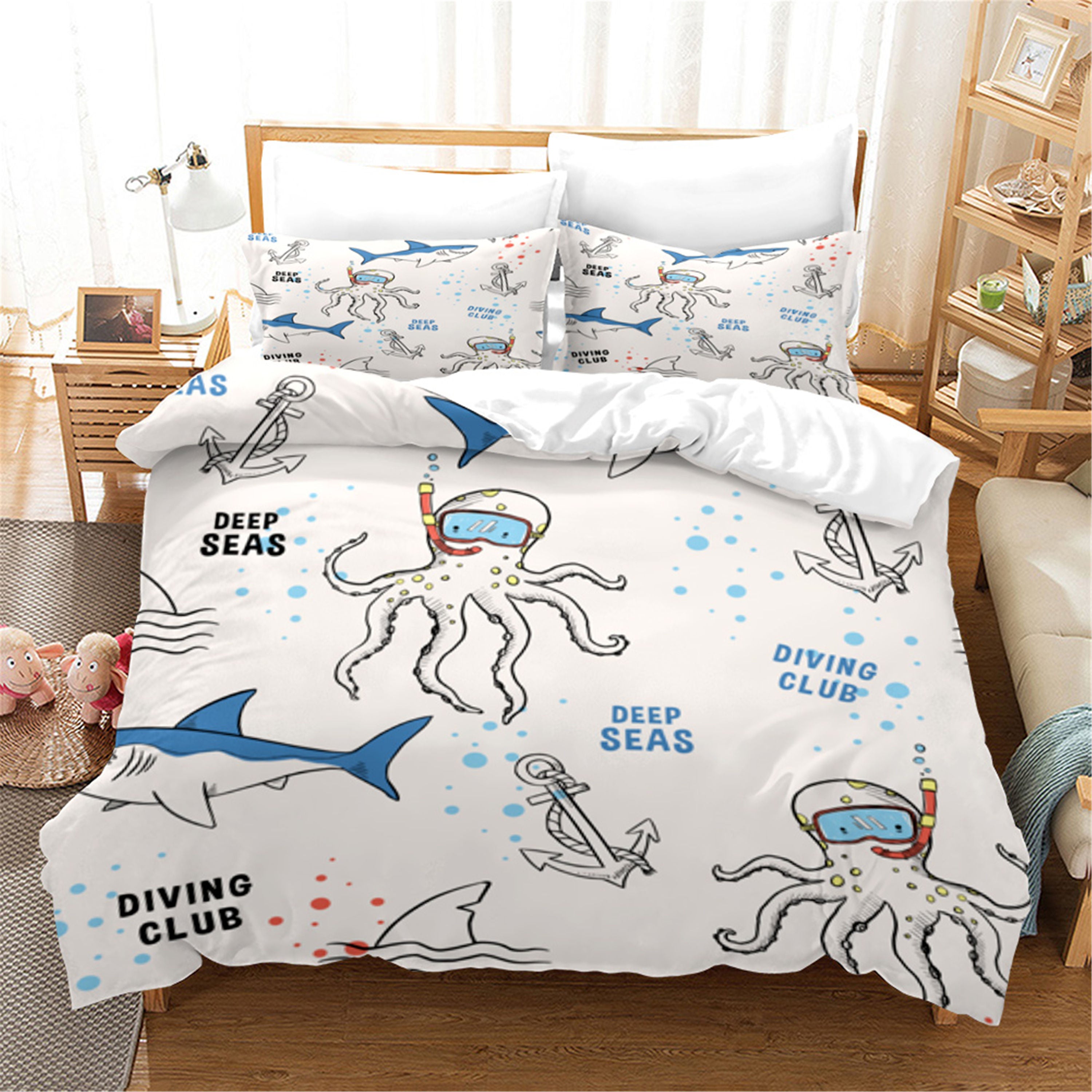 3D White Octopus Shark Quilt Cover Set Bedding Set Duvet Cover Pillowcases 39