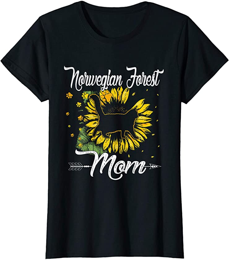 Womens Sunflower Norwegian Forest Mom Tee Kitten Lover Cat Mama T-Shirt