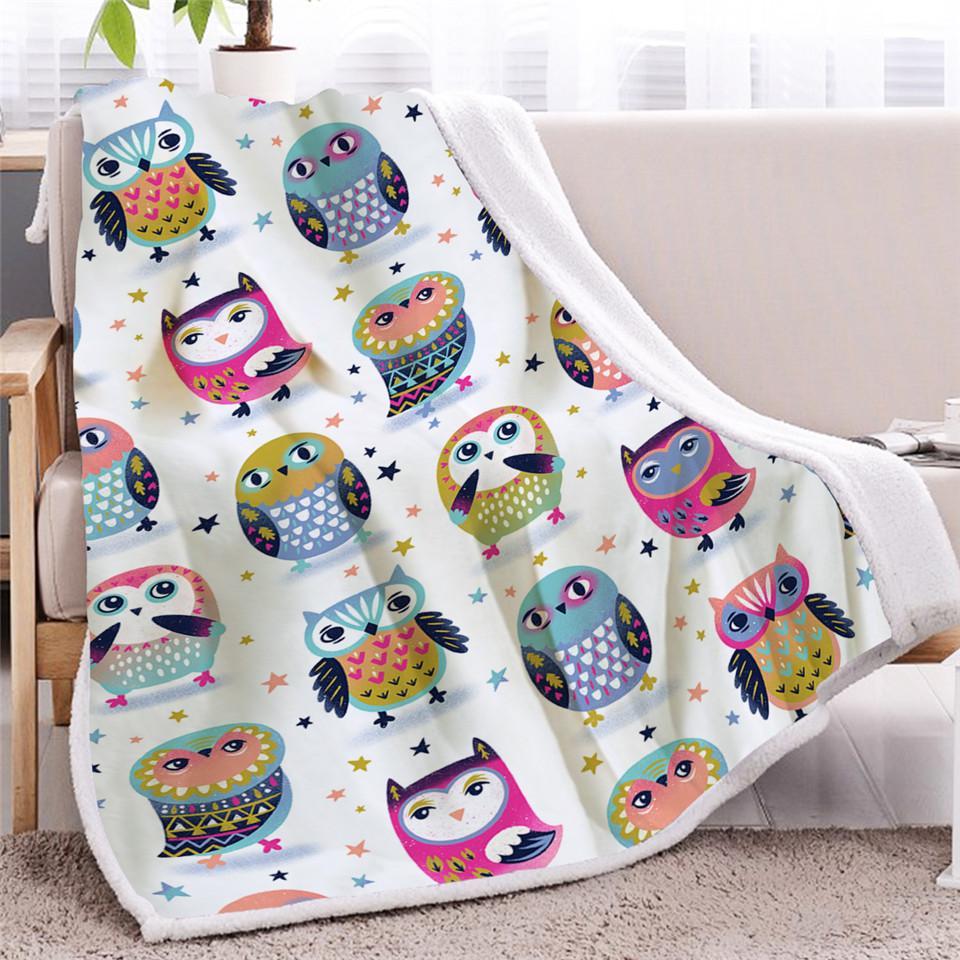 Cartoon Owls Fleece Blanket Gift For Kids Family Friend Owls Lover Cute Owls Blanket Birthday Gift Home Decor Bedding Couch Sofa Soft And Comfy Cozy