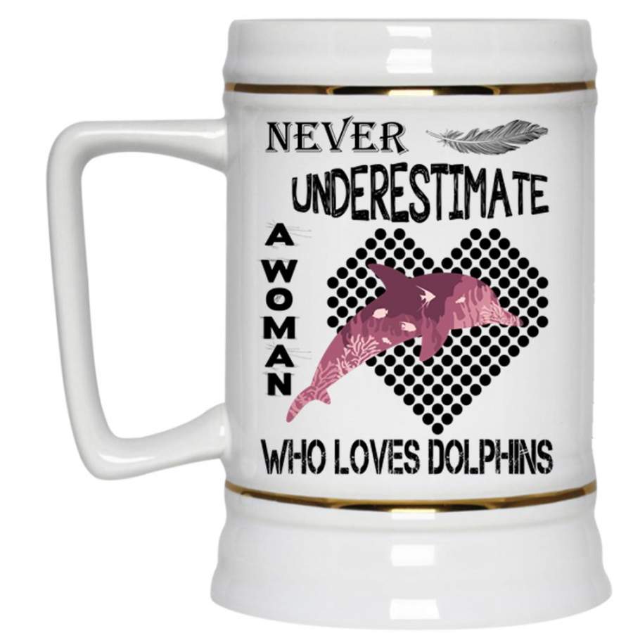 Beautiful Lady Beer Stein 22oz, A Woman Loves Dolphins Beer Mug