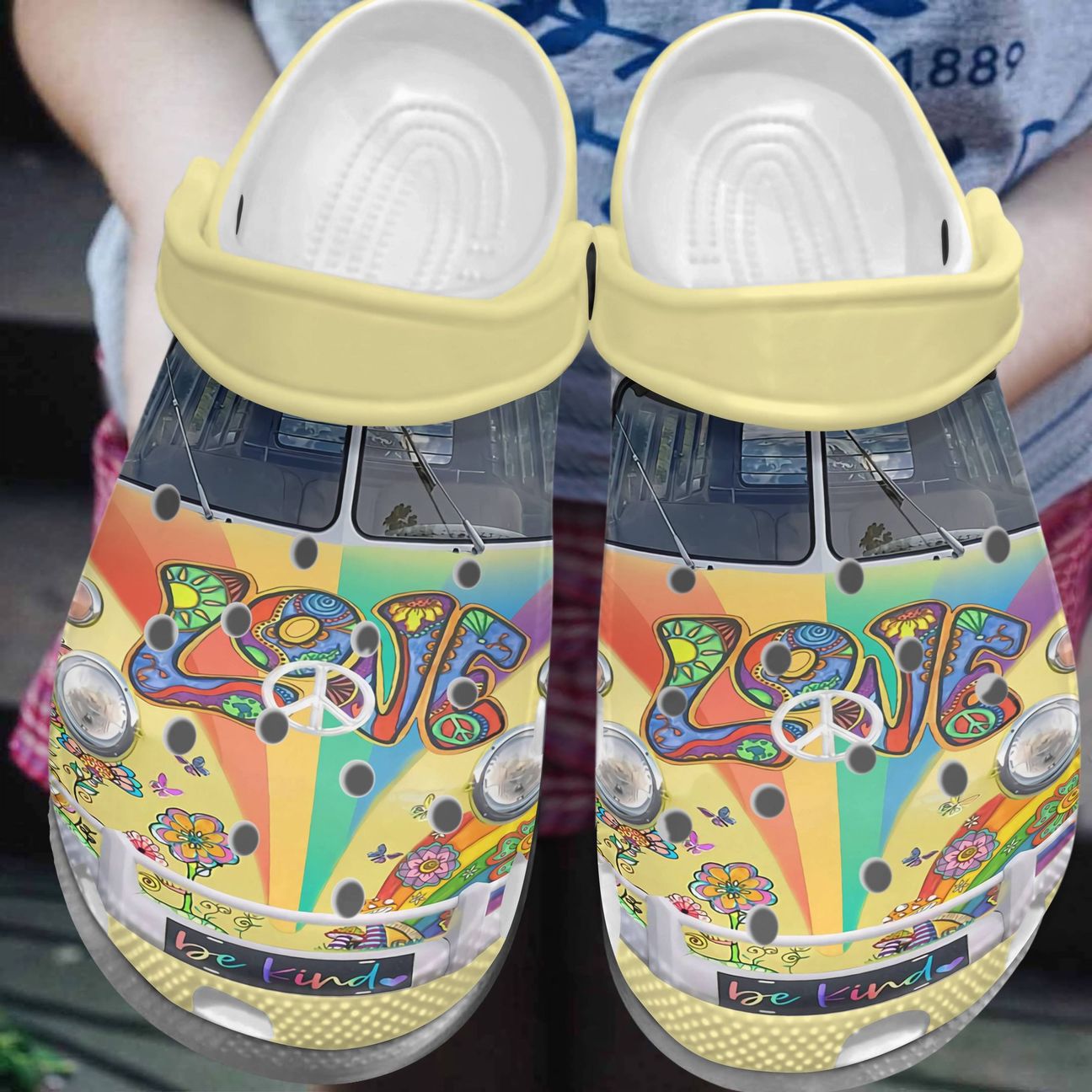 Hippie Personalize Clog, Custom Name, Text, Fashion Style For Women, Men, Kid, Print 3D Whitesole Hippie Van