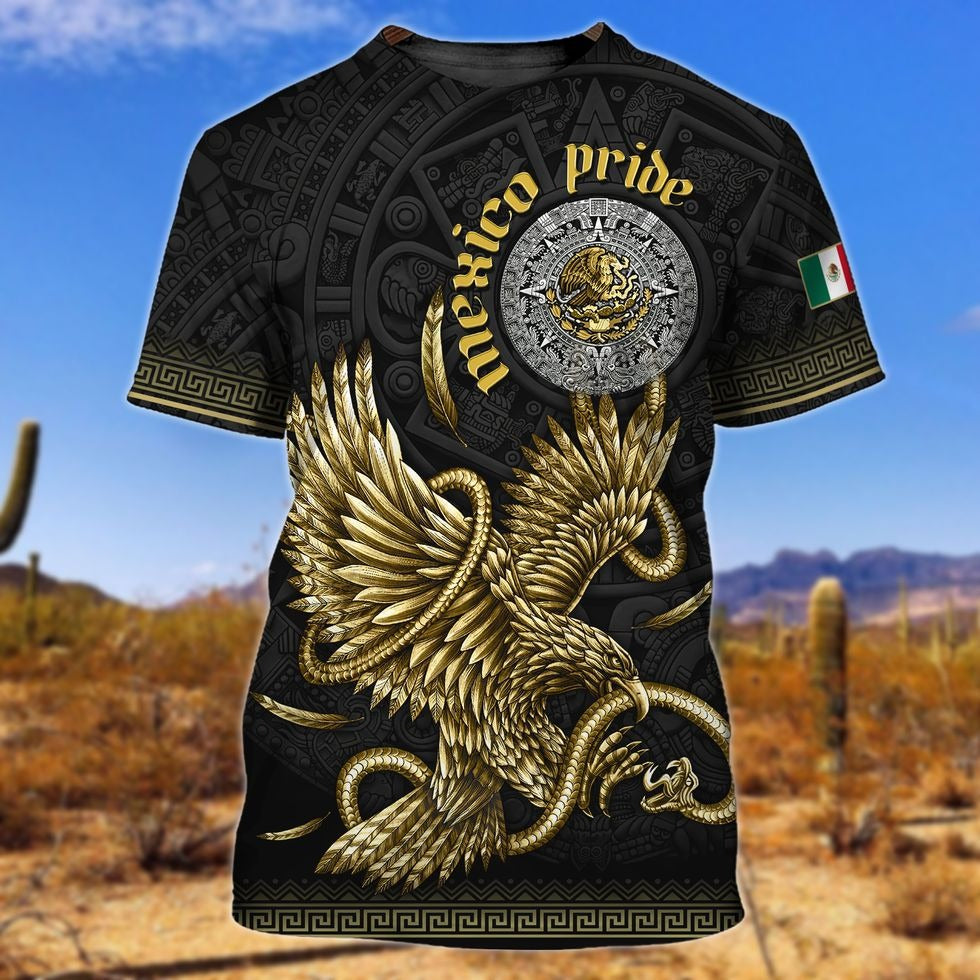 3D Full Print Mexico Shirt, Mexico T Shirt, Gold Eagle Pride Mexico Shirt, New Mexico T Shirt