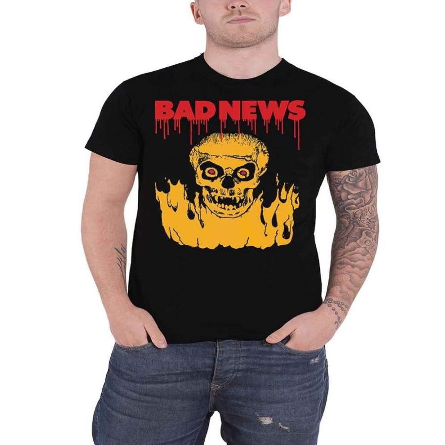 Bad News T Shirt Fireskull Band Logo Comic Strip Mens Black