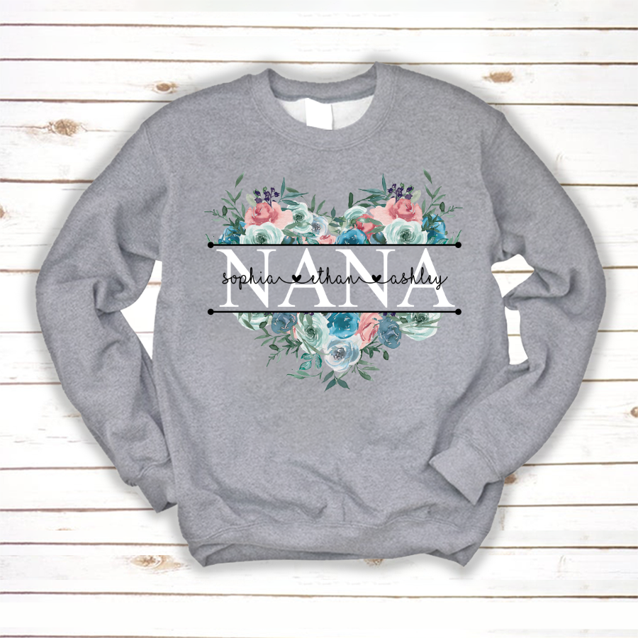 Pestel Peony Rose Nana And Grandkids Sweatshirt